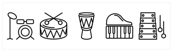 A set of 5 music icons as musical drum, snare drum, ethnic drum vector