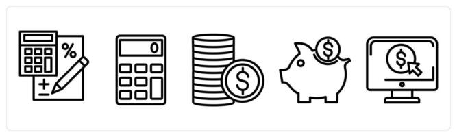 A set of 5 shopping icons as accounting, calculator, coins vector