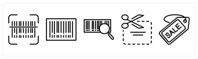 A set of 5 shopping icons as bar code, scan bar code, discount coupon vector