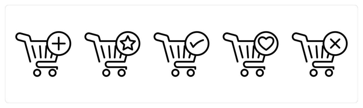 A set of 5 shopping icons as add to cart, favorite cart, right cart vector