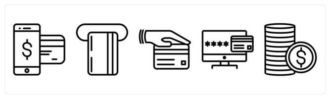 A set of 5 shopping icons as mobile payment, insert card, card payment vector