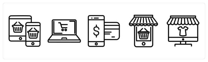 A set of 5 shopping icons as mobile shopping store, online store, mobile payment vector