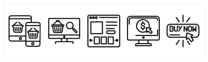 A set of 5 shopping icons as mobile shopping store, online store search, product details vector