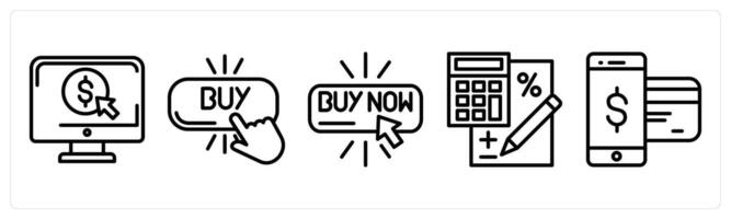 A set of 5 shopping icons as online ppc, click buy, click buy now vector