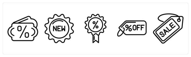 A set of 5 shopping icons as discount tag, new badge, discount badge vector