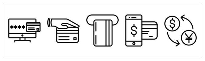 A set of 5 shopping icons as enter password, card payment, insert card vector