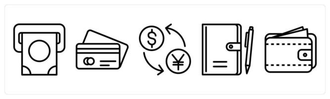 A set of 5 travel icons as withdraw money, credit card, currency exchange vector