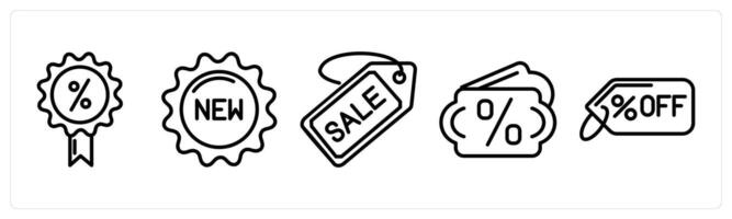 A set of 5 shopping icons as discount badge, new badge, sale tag vector