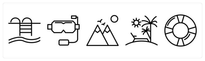 A set of 5 travel icons as swimming pool, scuba, mountains vector