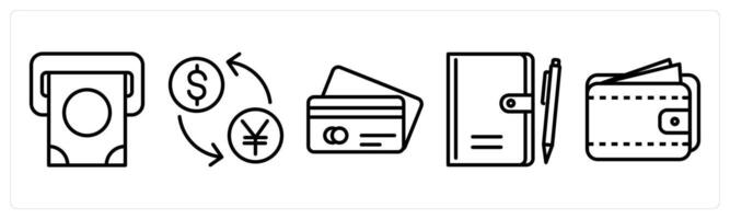 A set of 5 travel icons as withdraw money, currency exchange, credit card vector