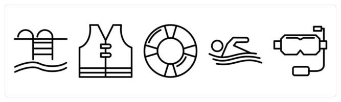 A set of 5 travel icons as swimming pool, life jacket, life save vector