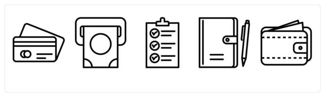 A set of 5 travel icons as credit card, withdraw money, checklis vector