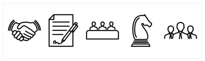 A set of 5 business icons as partnership, signed agreement, business meeting vector