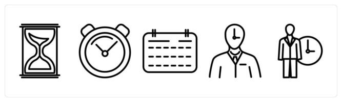 A set of 5 business icons as hourglass, alarm clock, calendar vector