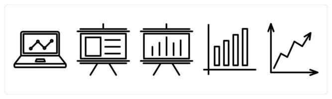 A set of 5 business icons as online presentation, board presentation, bar graph vector
