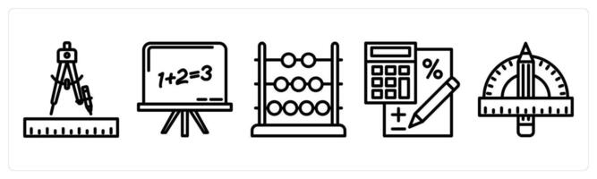 A set of 5 education icons as geometry, maths class, abacus vector