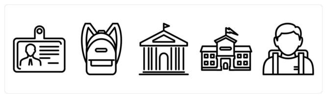 A set of 5 education icons as student id card, school bag, school vector