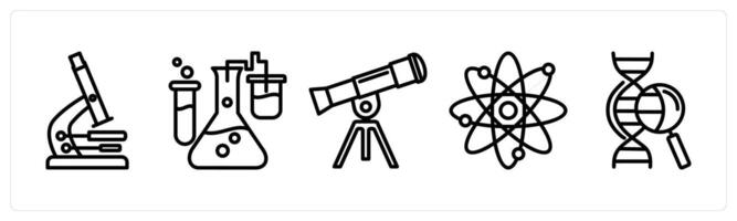 A set of 5 education icons as microscope, experiment, telescope vector