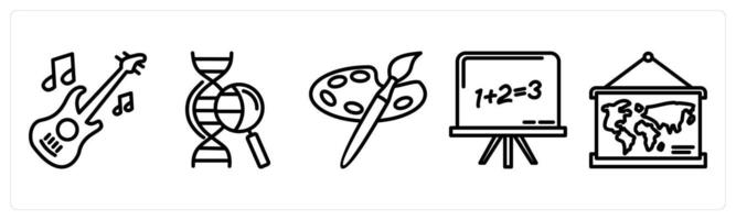 A set of 5 education icons as music class, dna structure, paint palette vector