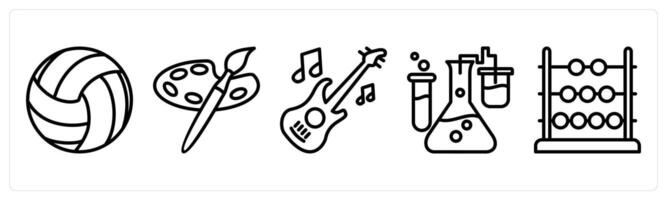 A set of 5 education icons as football, paint palette, music class vector