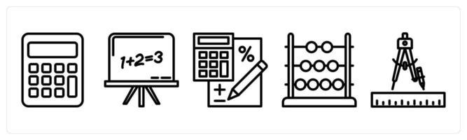 A set of 5 education icons as calculator, maths class, calculating vector