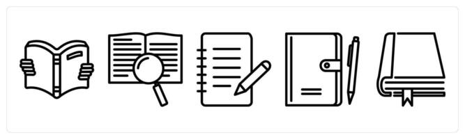 A set of 5 education icons as book reading, search content, writing vector