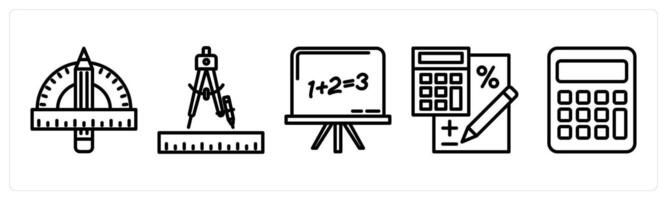 A set of 5 education icons as geometry, maths class, calculating vector