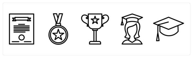 A set of 5 education icons as certificate, medal, trophy vector