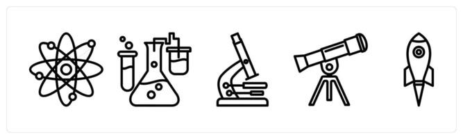 A set of 5 education icons as atom, experiment, microscope vector