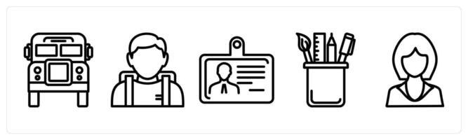 A set of 5 education icons as school bus, school student, student id card vector