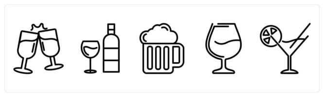 A set of 5 food icons as glass cup cheers, alcohol, alcohol drink vector