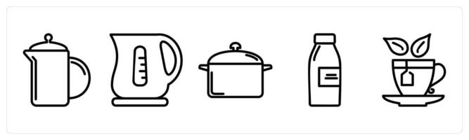 A set of 5 food icons as jug, kettle, sauce pan vector