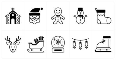 Set of of 10 christmas icons as church, santa claus, gingerbread man vector
