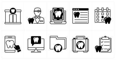 Set of of 10 dental care icons as dental clinic, dentist, tooth scanning vector