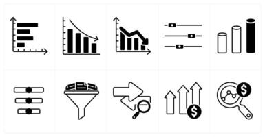 Set of of 10 diagram icons as horizontal chart, loss, slider, bars vector