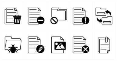 Set of of 10 files icons as trash file, remove file, folder error vector