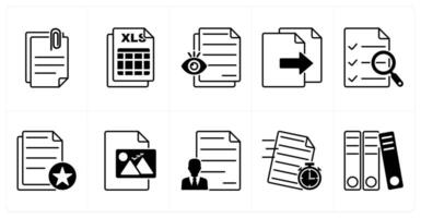 Set of of 10 files icons as attach file, excel file, view file vector