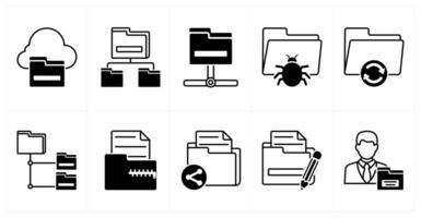 Set of of 10 files icons as cloud file, subfolder, network folder vector