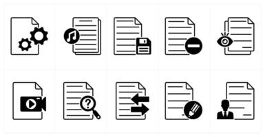 Set of of 10 files icons as file setting, music file, save file vector