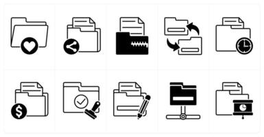 Set of of 10 files icons as favorite folder, sharing file, zip file vector