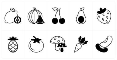Set of of 10 food and drink icons as lemon, watermelon, cherry vector