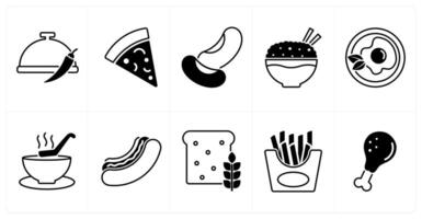 Set of of 10 food and drink icons as spicy food, pizza, beans vector