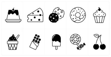 Set of of 10 food and drink icons as pudding, cheese, cookies vector