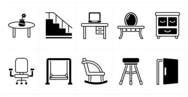 Set of of 10 furniture icons as table, staircase, desk vector
