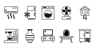Set of of 10 furniture icons as air conditioner, refrigerator, washing machine vector
