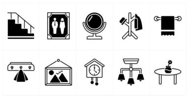 Set of of 10 furniture icons as staircase, photo frame, mirror vector