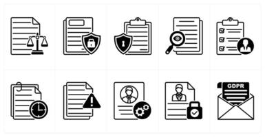 Set of of 10 gdpr icons as balance sheet, document protection, privacy policy vector