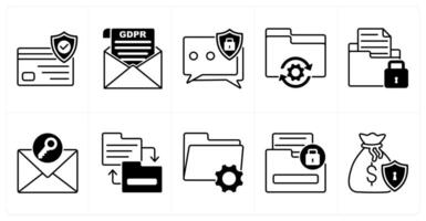 Set of of 10 gdpr icons as security card, gdpr letter, chat protection vector