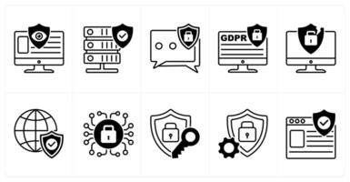 Set of of 10 gdpr icons as online privacy, secure server, chat protection vector