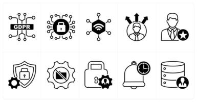 Set of of 10 gdpr icons as gdpr circuit, technical security, network vector